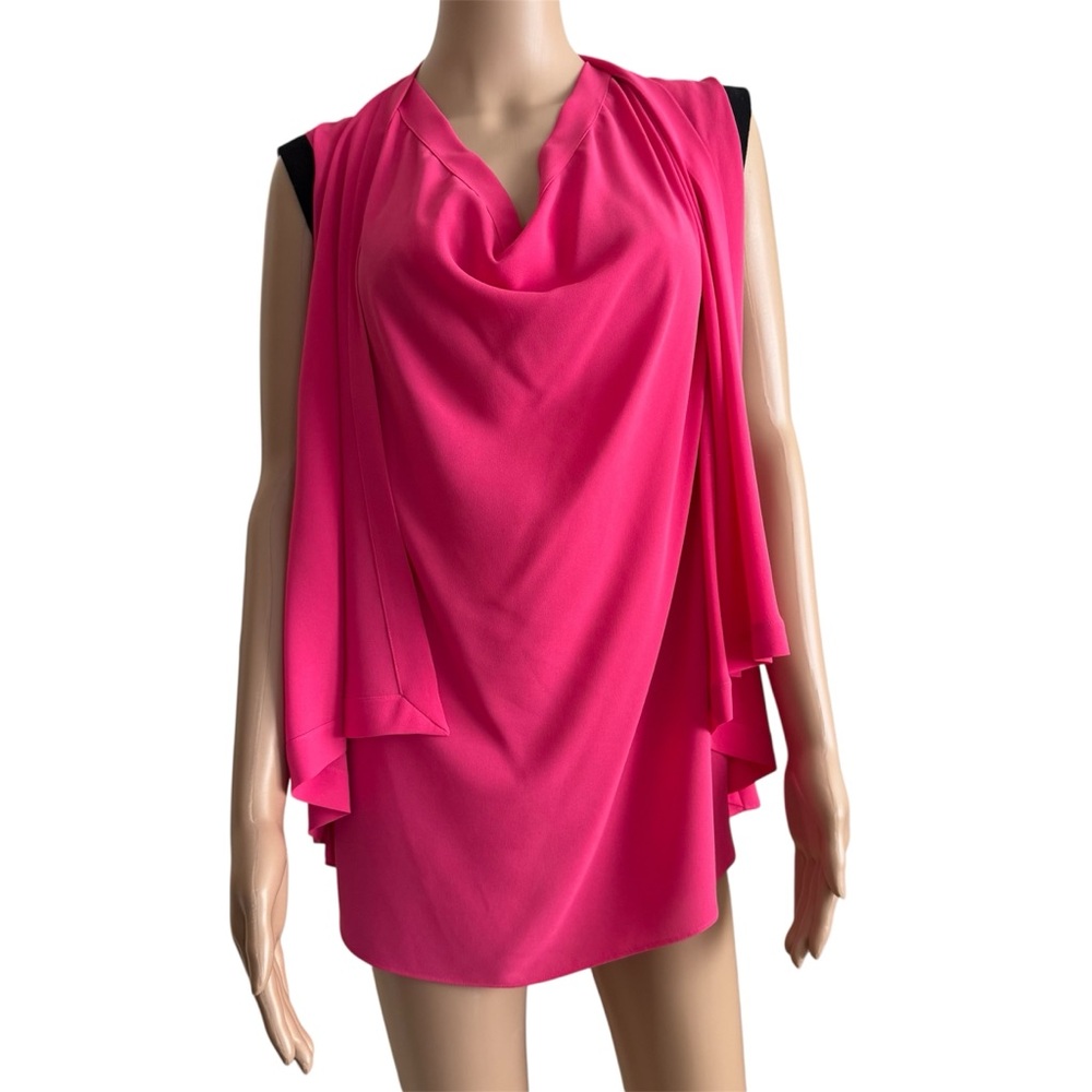 Vintage Hot Pink Draped Cowl Neck Tunic Blouse with Attached Cropped Jacket